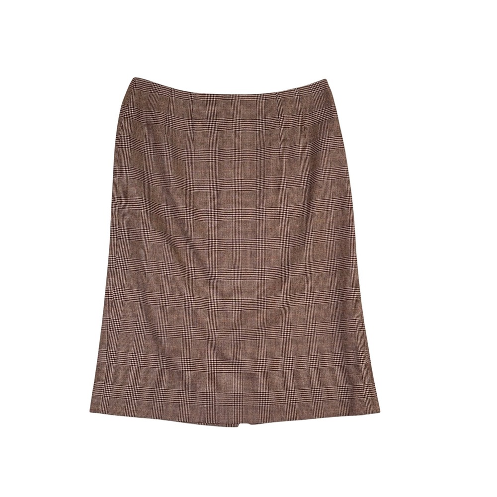 Potpourri Designs Brown Glen Plaid Pencil Skirt Womens 10 Ceramica Blend Office